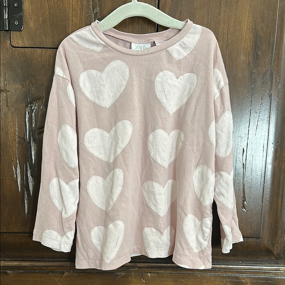 Zara Pink and White Long Sleeve Heart Tee - Picture 1 of 4